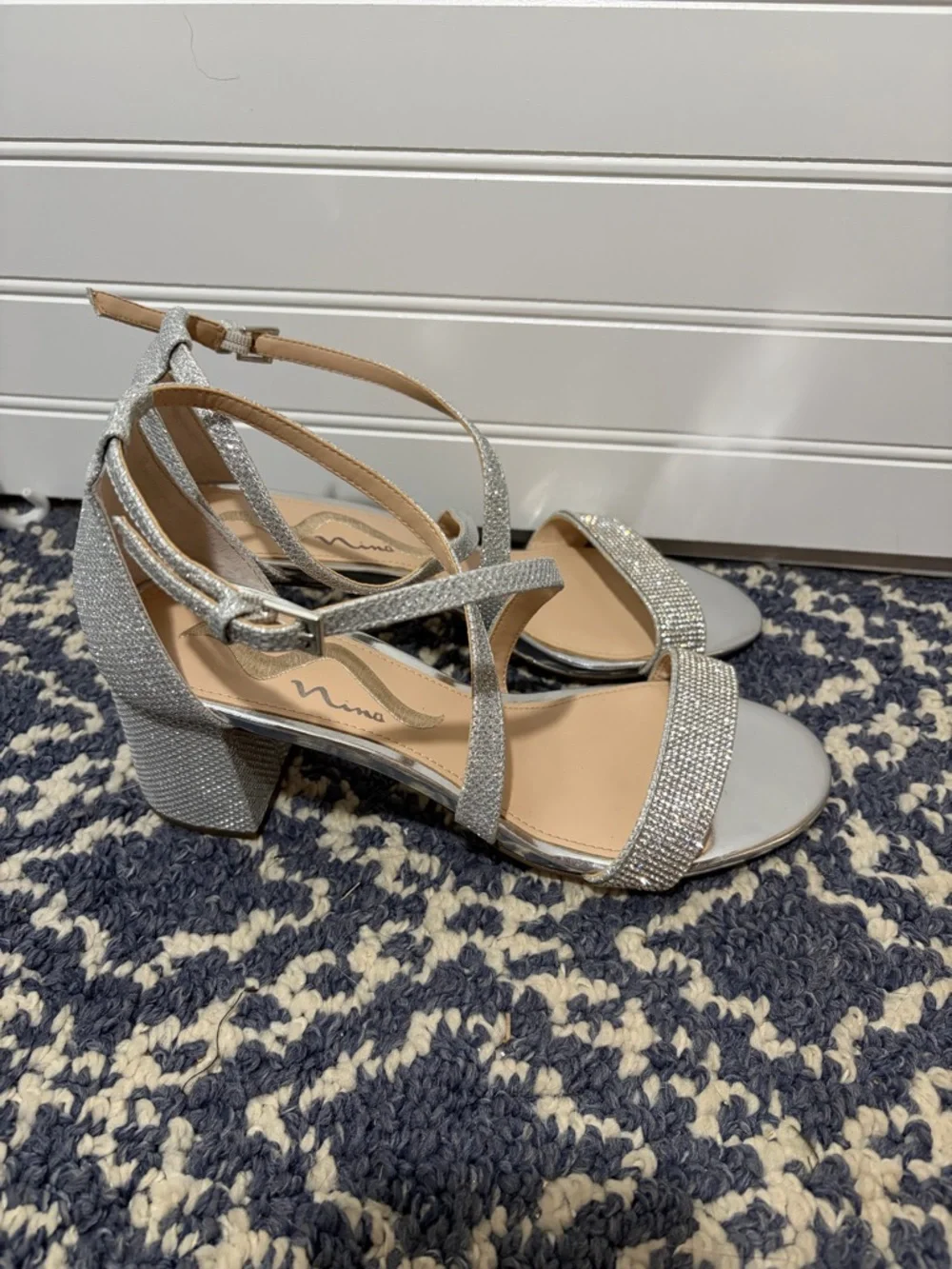 Nina Silver Crystal-Strap Block Heel Sandals - Picture 4 of 8